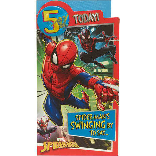 Picture of 5 TODAY SPIDERMAN BIRTHDAY CARD WITH BADGE